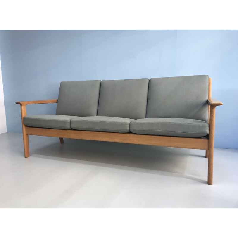 Vintage green 3-seater sofa by Hans Wegner