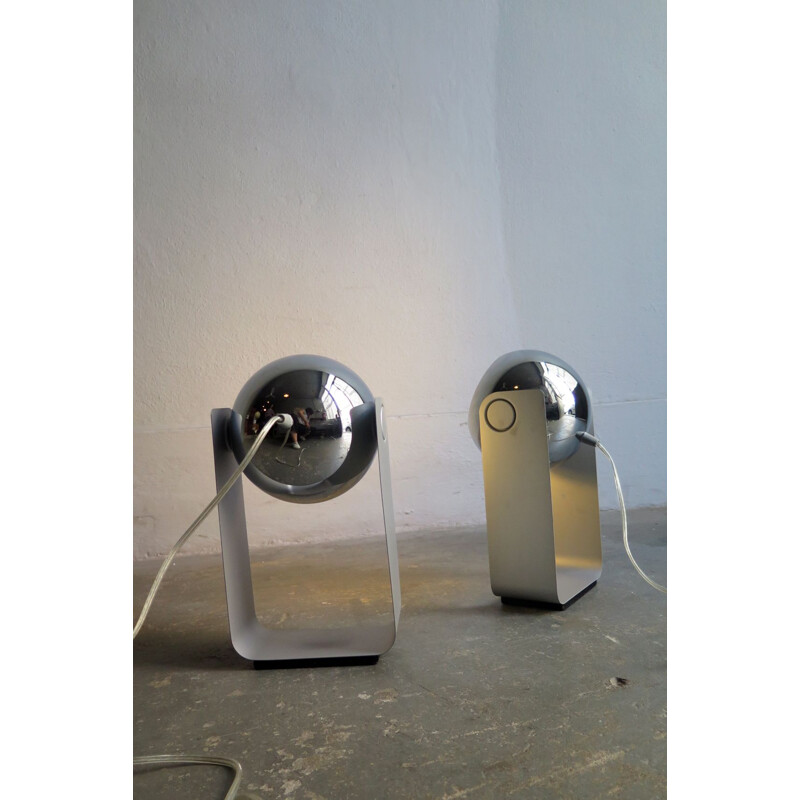 Set of 2 vintage German table lamps in grey chrome
