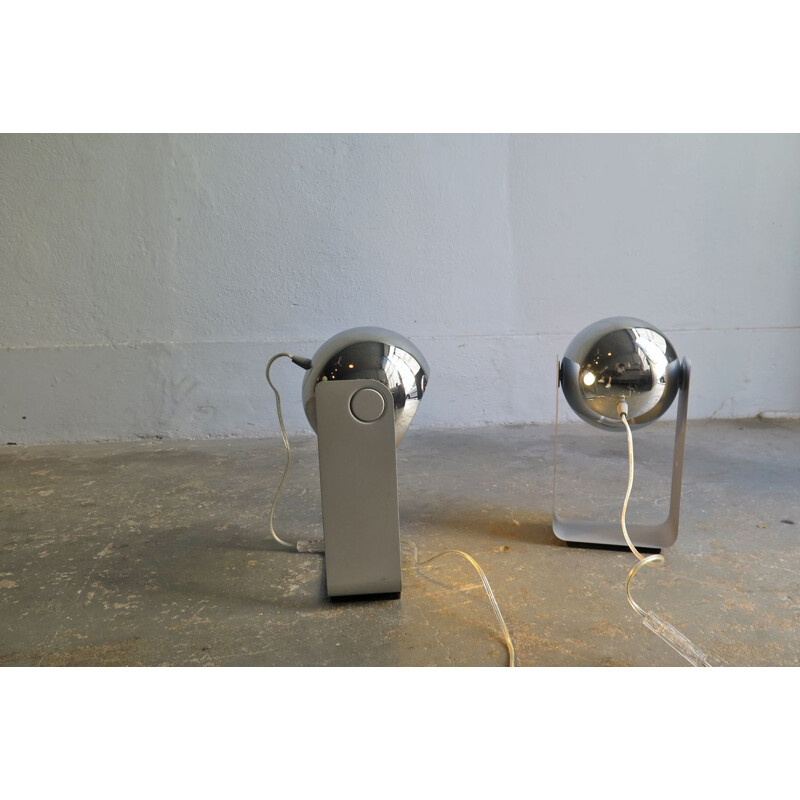 Set of 2 vintage German table lamps in grey chrome