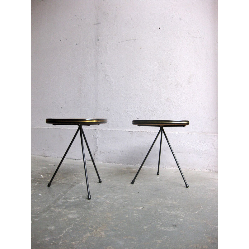 Set of 2 vintage tripod side tables