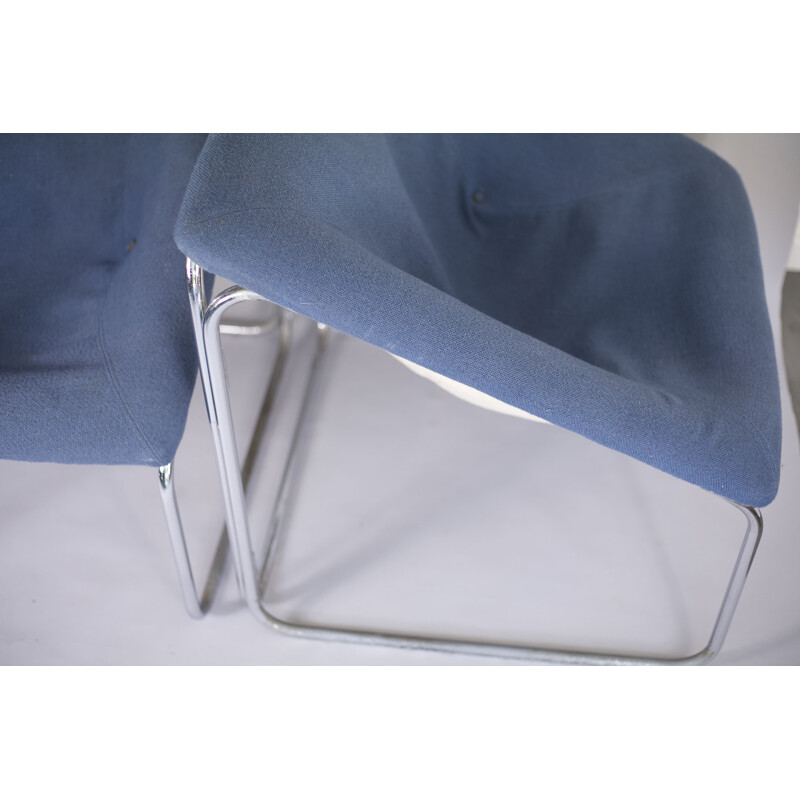 Blauwe vintage kubusvormige fauteuil