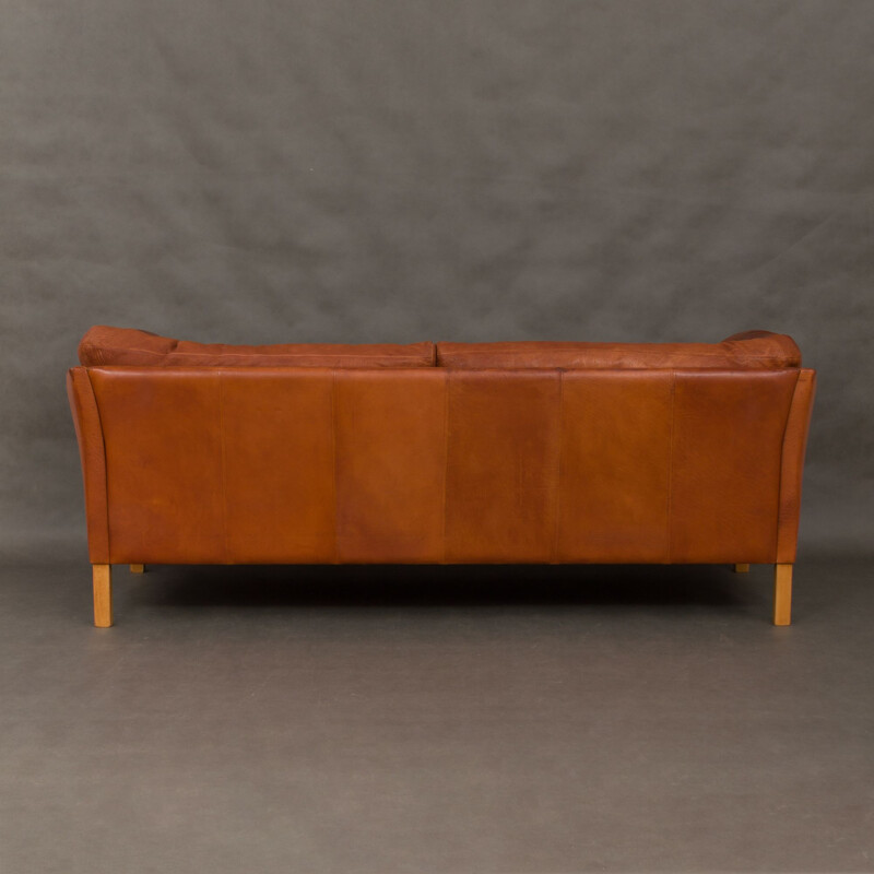 Vintage 2-seater sofa in brown leather by Mogens Hansen