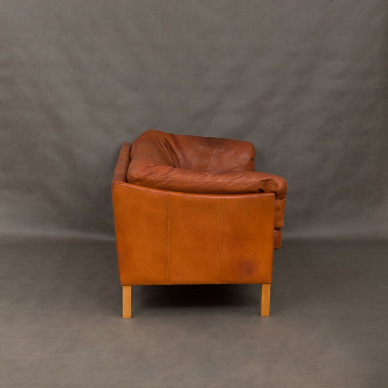 Vintage 2-seater sofa in brown leather by Mogens Hansen