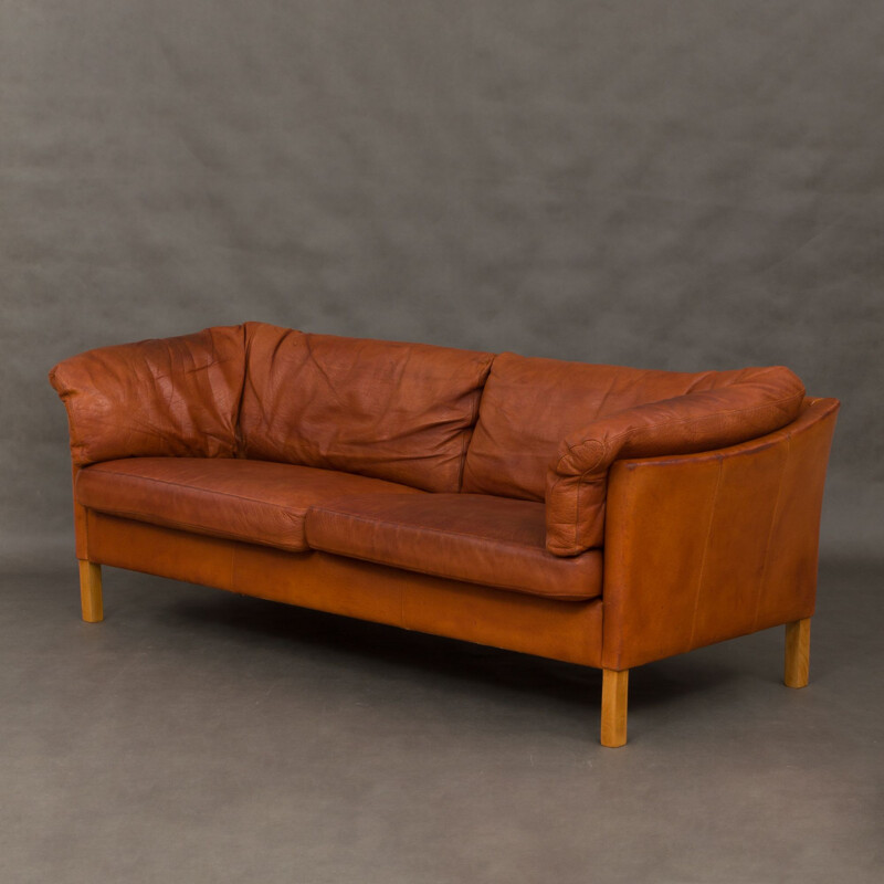 Vintage 2-seater sofa in brown leather by Mogens Hansen