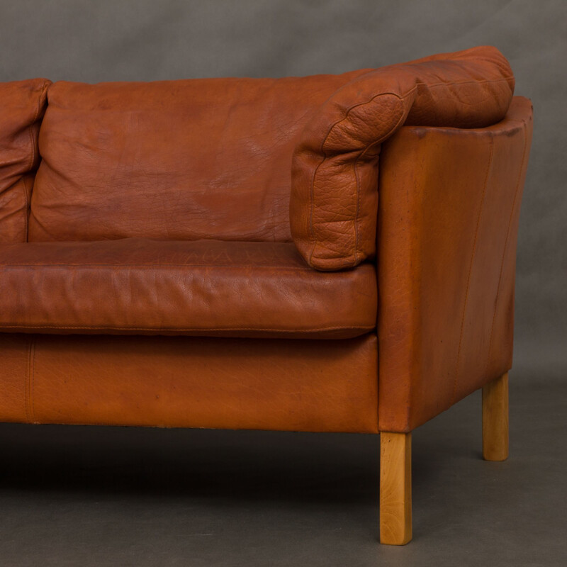 Vintage 2-seater sofa in brown leather by Mogens Hansen