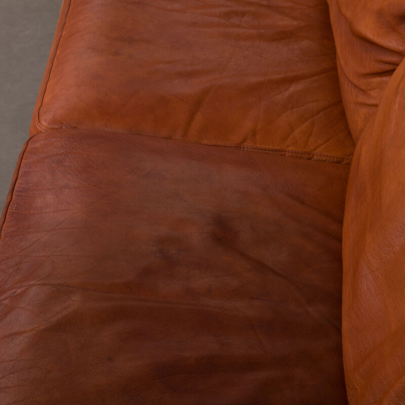 Vintage 2-seater sofa in brown leather by Mogens Hansen