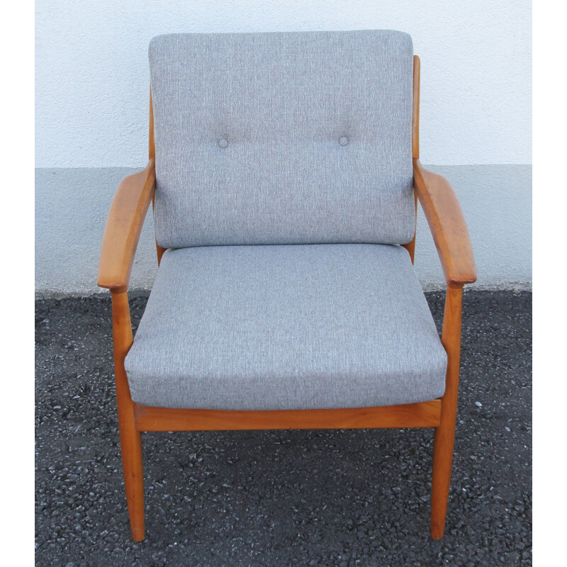 Vintage grey armchair in cherrywood