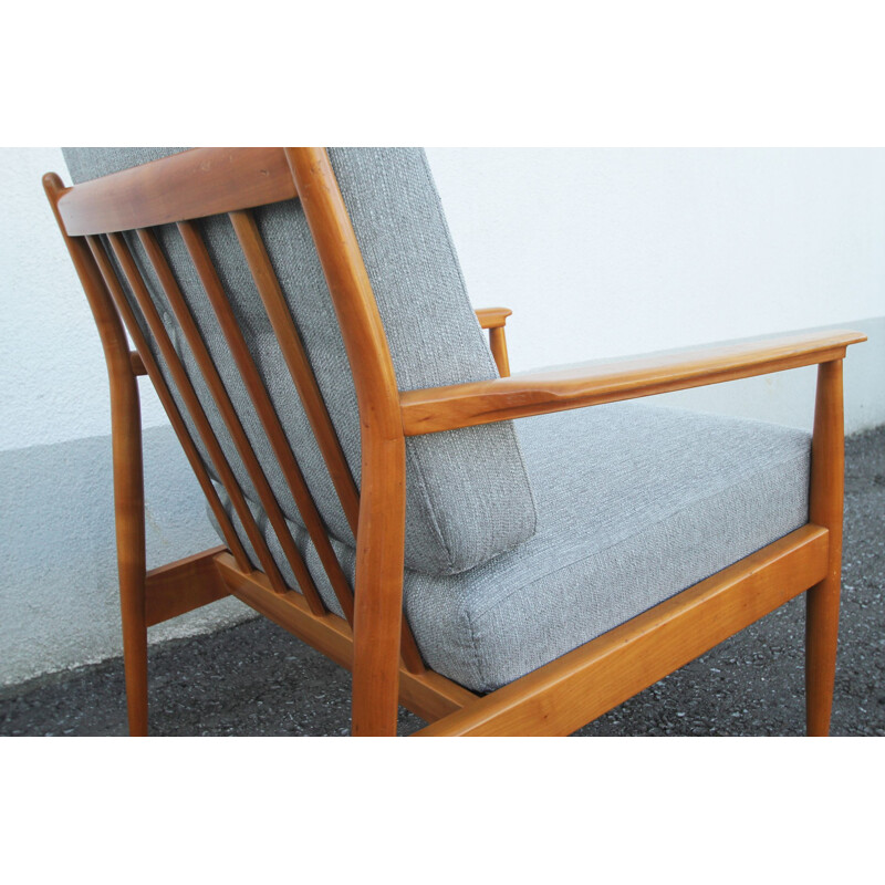 Vintage grey armchair in cherrywood