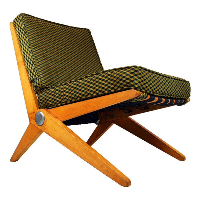 Low chair "Scissor", P.JEANNERET - 1960s