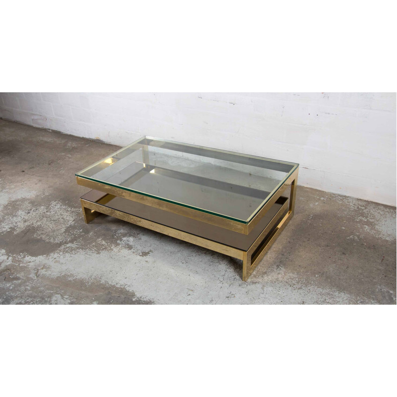 Table basse Vintage avec verre fumé par Belgo Chrome