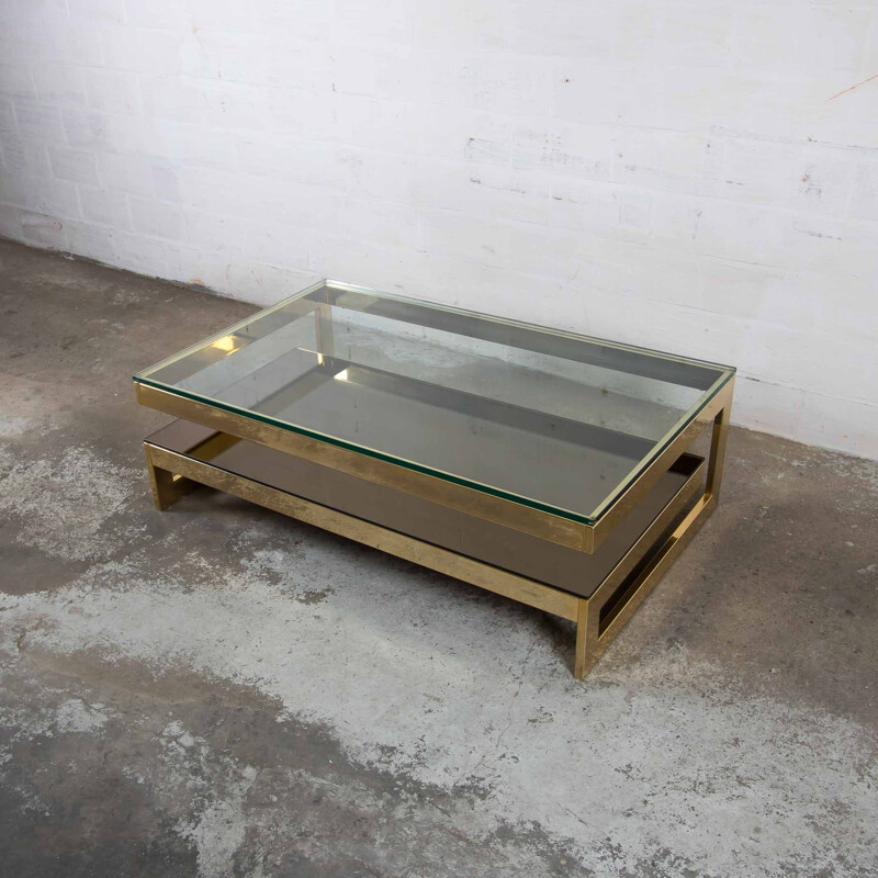 Table basse Vintage avec verre fumé par Belgo Chrome