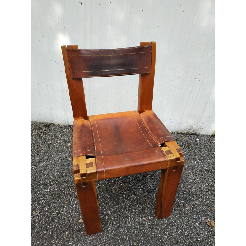 Vintage Chair model S11 in massive elm by Pierre Chapo