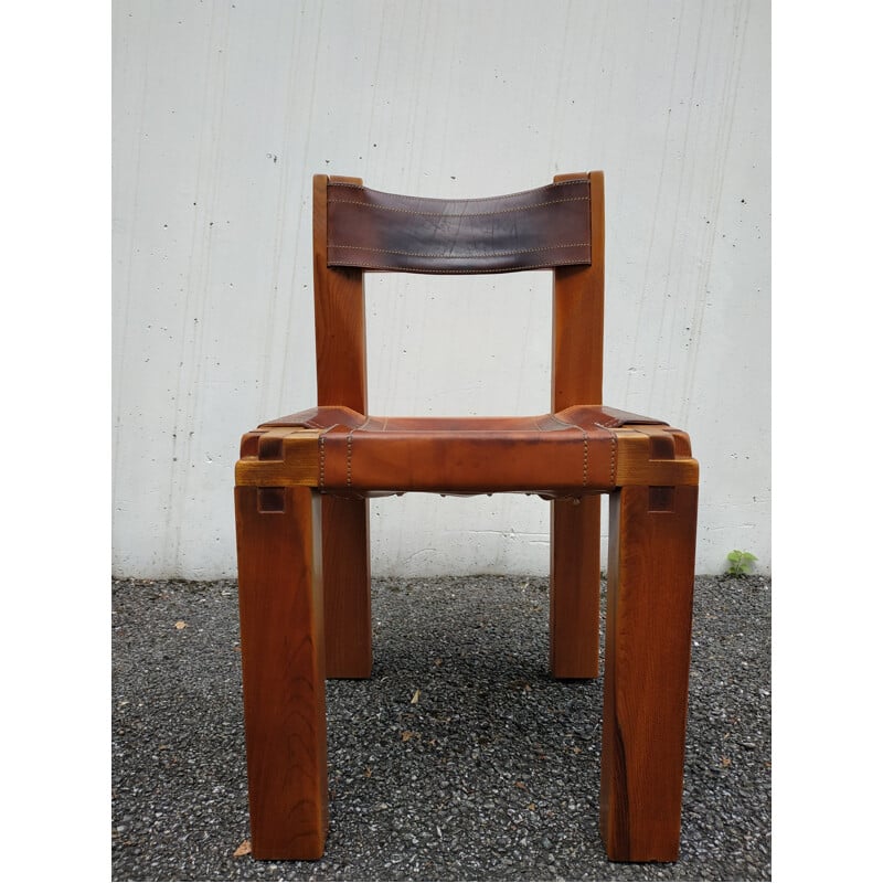 Vintage Chair model S11 in massive elm by Pierre Chapo