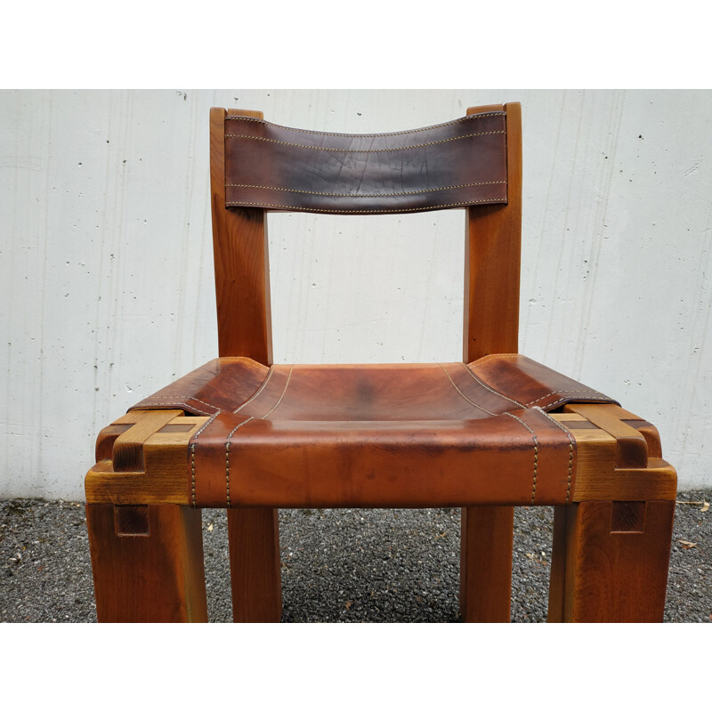 Vintage Chair model S11 in massive elm by Pierre Chapo