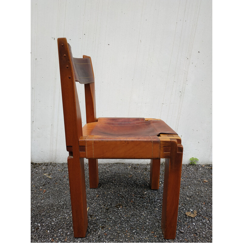 Vintage Chair model S11 in massive elm by Pierre Chapo