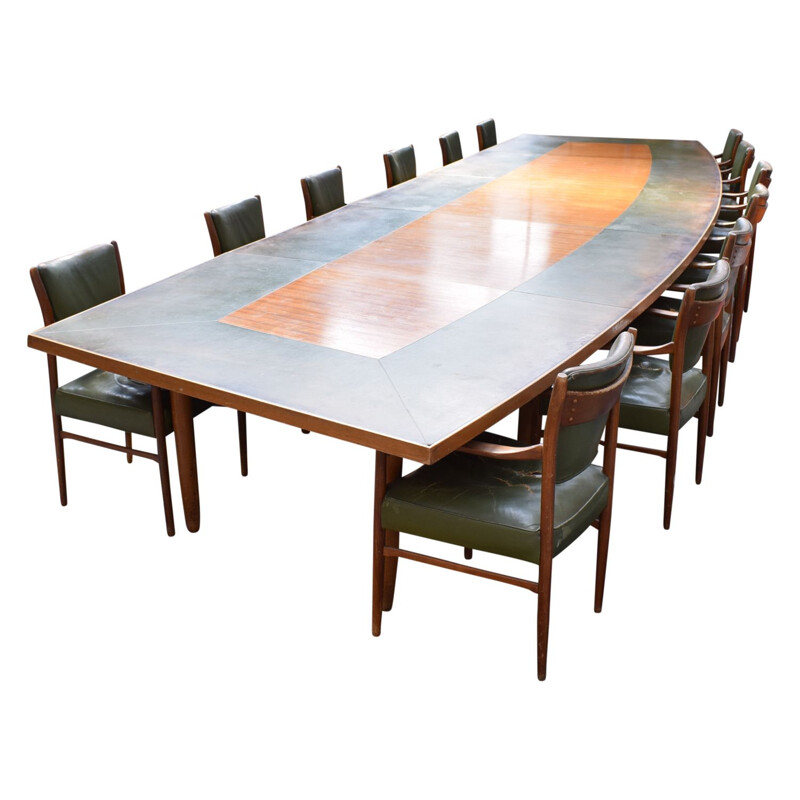 Vintage large conference table in rosewood with 13 chairs