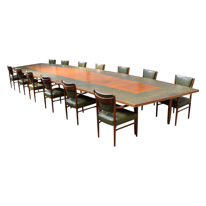 Vintage large conference table in rosewood with 13 chairs