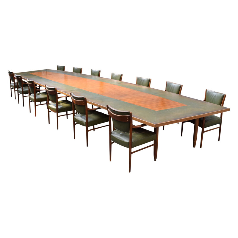 Vintage large conference table in rosewood with 13 chairs