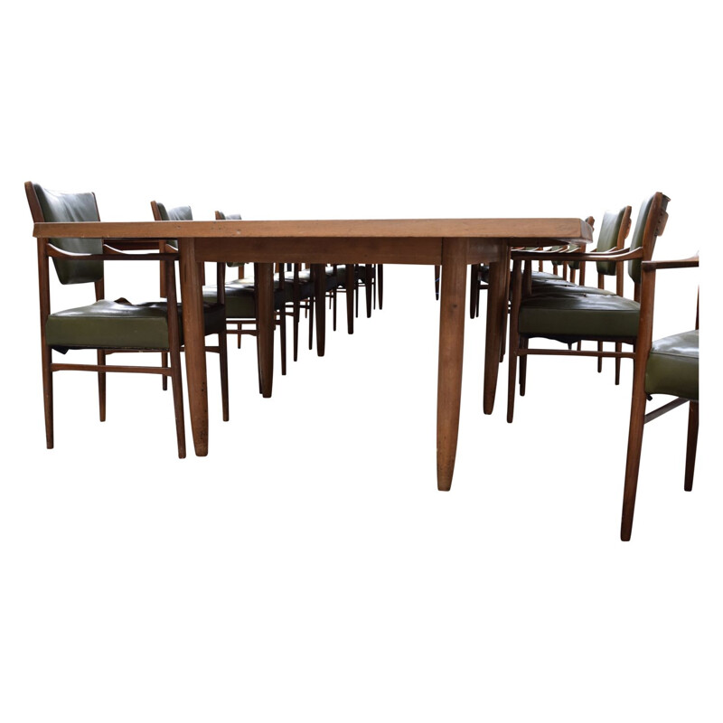 Vintage large conference table in rosewood with 13 chairs