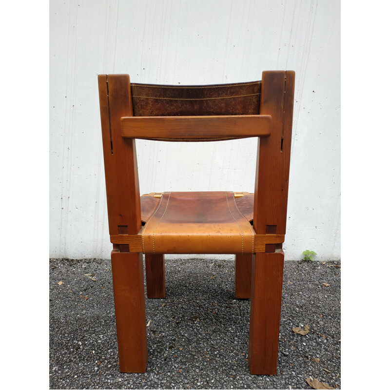 Vintage Chair model S11 in massive elm by Pierre Chapo