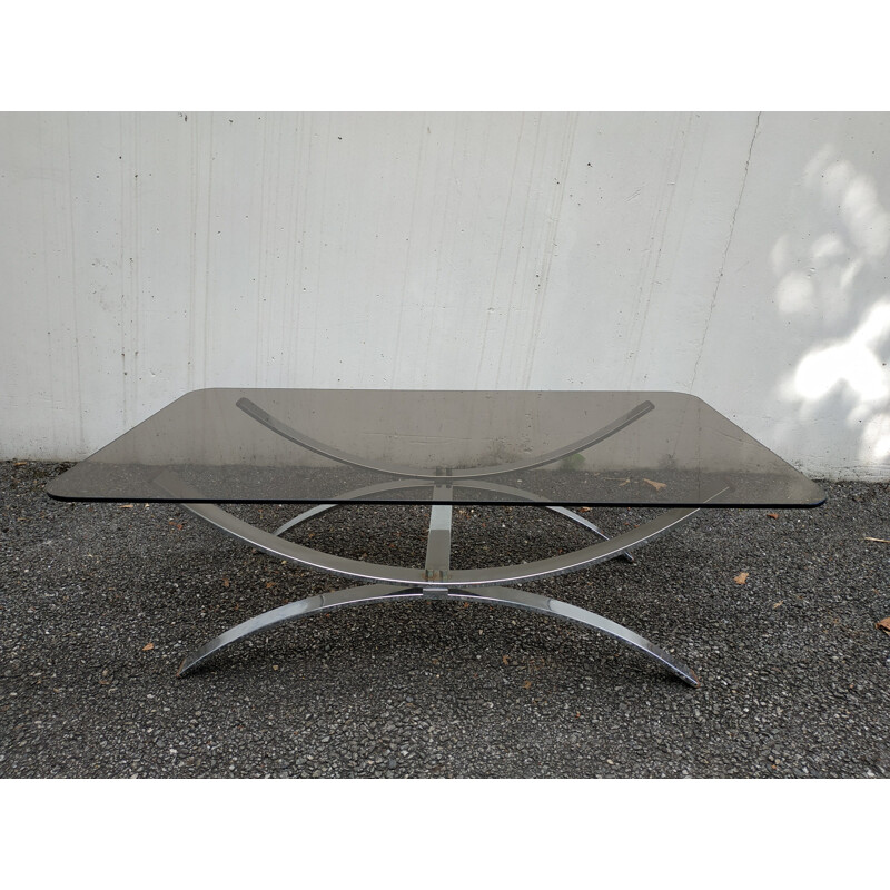 Rectangular Vintage coffee table in glass and metal