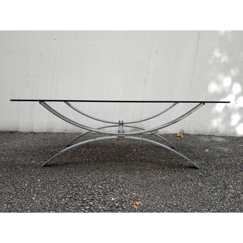 Rectangular Vintage coffee table in glass and metal