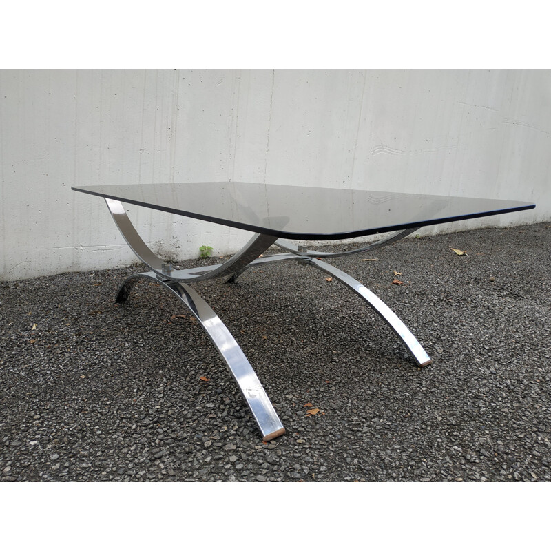 Table basse Vintage rectangulaire en métal et verre