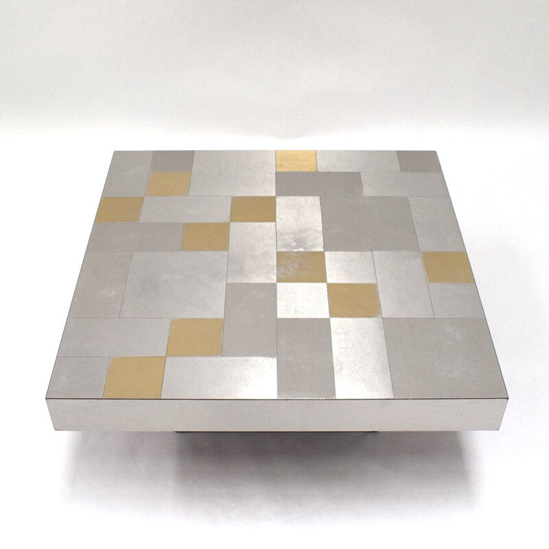 Vintage coffee table in aluminium and wood 