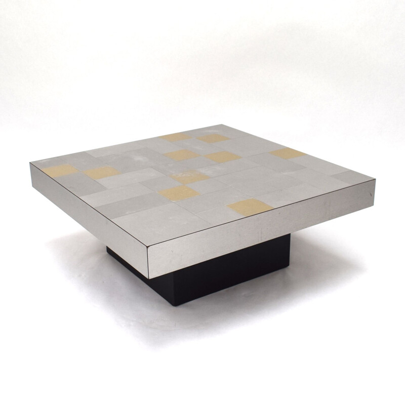 Vintage coffee table in aluminium and wood 