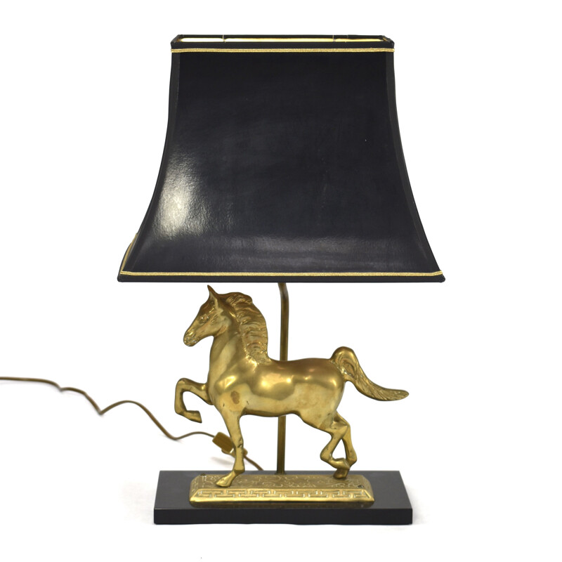 Lampe de table vintage avec cheval en laiton