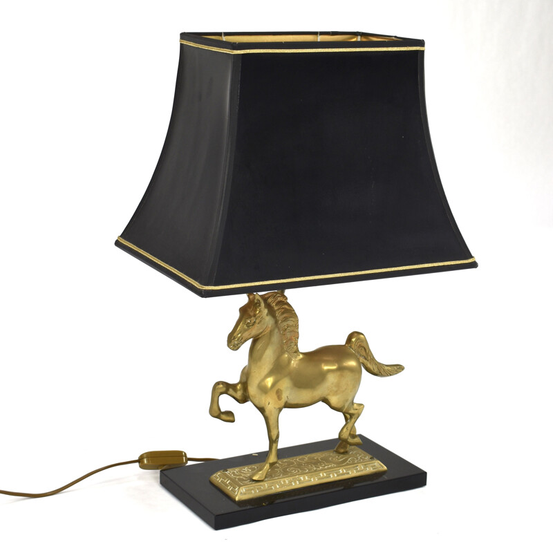 Vintage Table lamp with brass horse