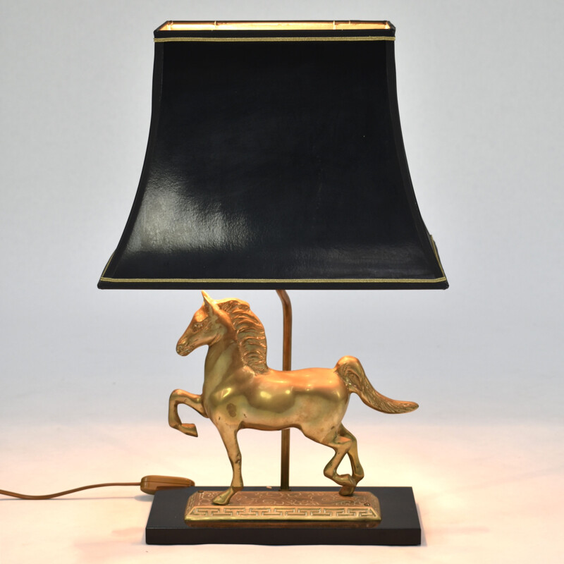 Lampe de table vintage avec cheval en laiton