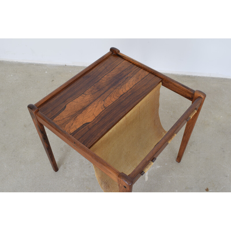 Danish Rosewood Vintage Side Table with Magazine Rack