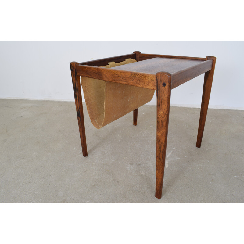 Danish Rosewood Vintage Side Table with Magazine Rack