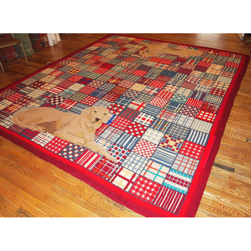 Handmade vintage American hooked rug 