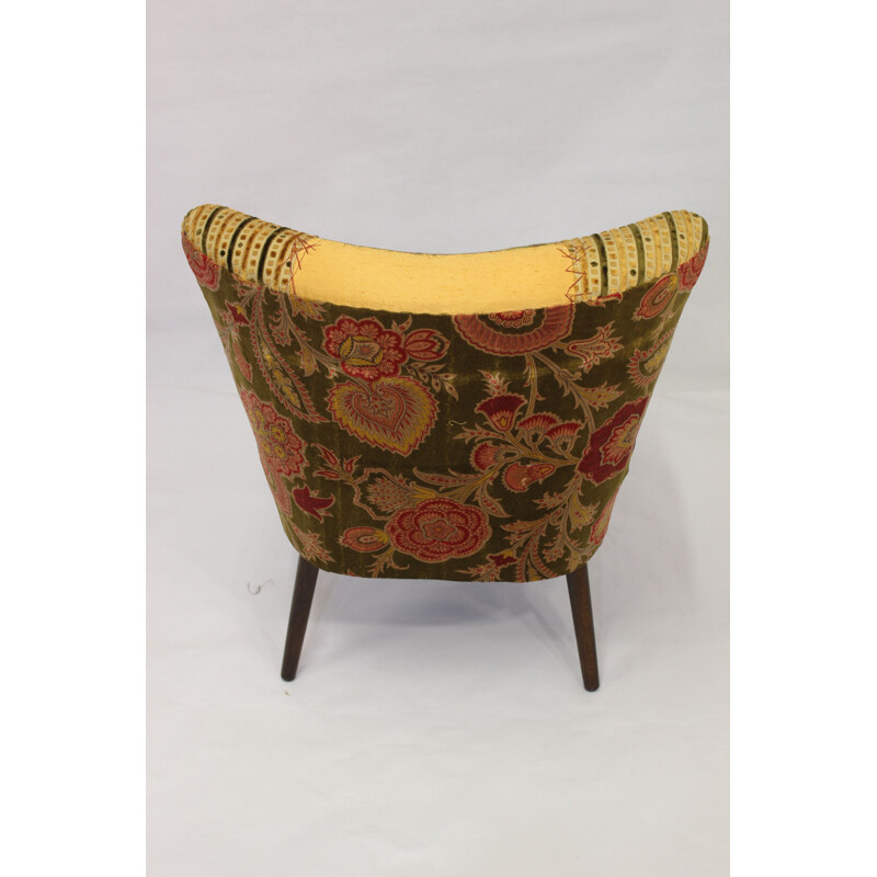 Fauteuil vintage français jaune retapissé en tissu Lelievre