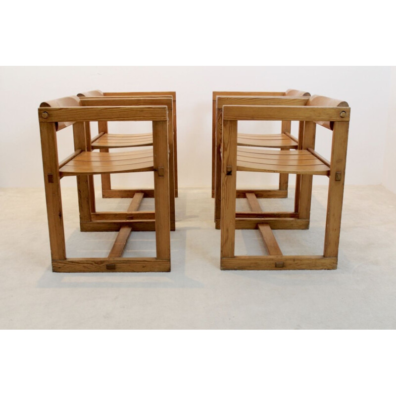 Set of 4 vintage dining chairs in pinewood by Edvin Helseth for Trybo Norway