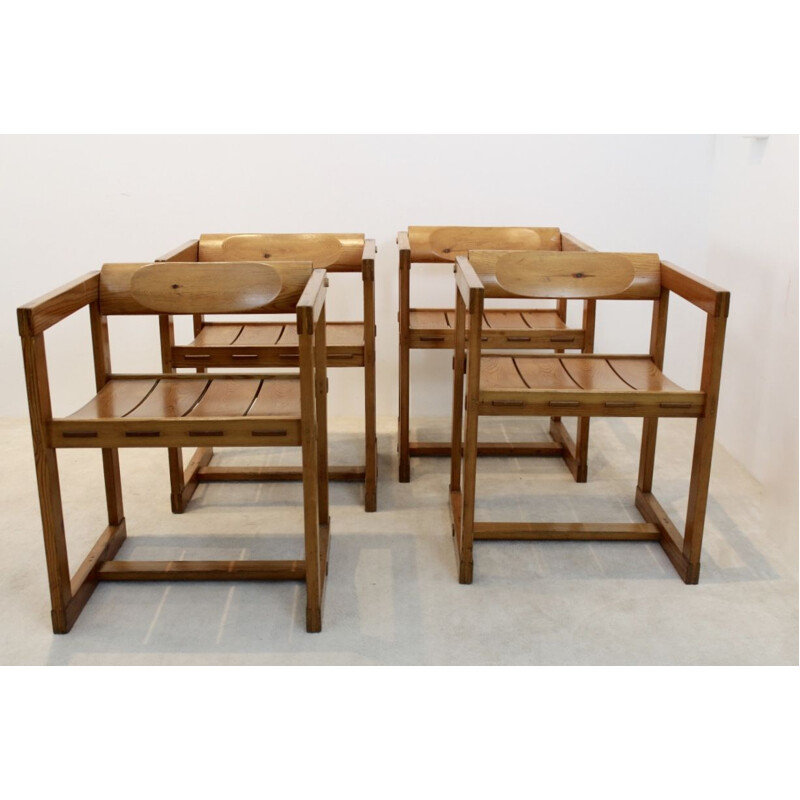 Conjunto de 4 sillas de comedor de pino vintage de Edvin Helseth para Trybo Noruega