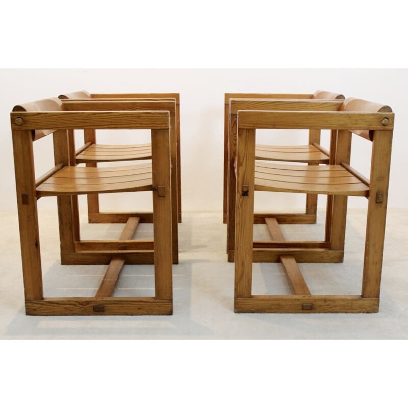 Set of 4 vintage dining chairs in pinewood by Edvin Helseth for Trybo Norway
