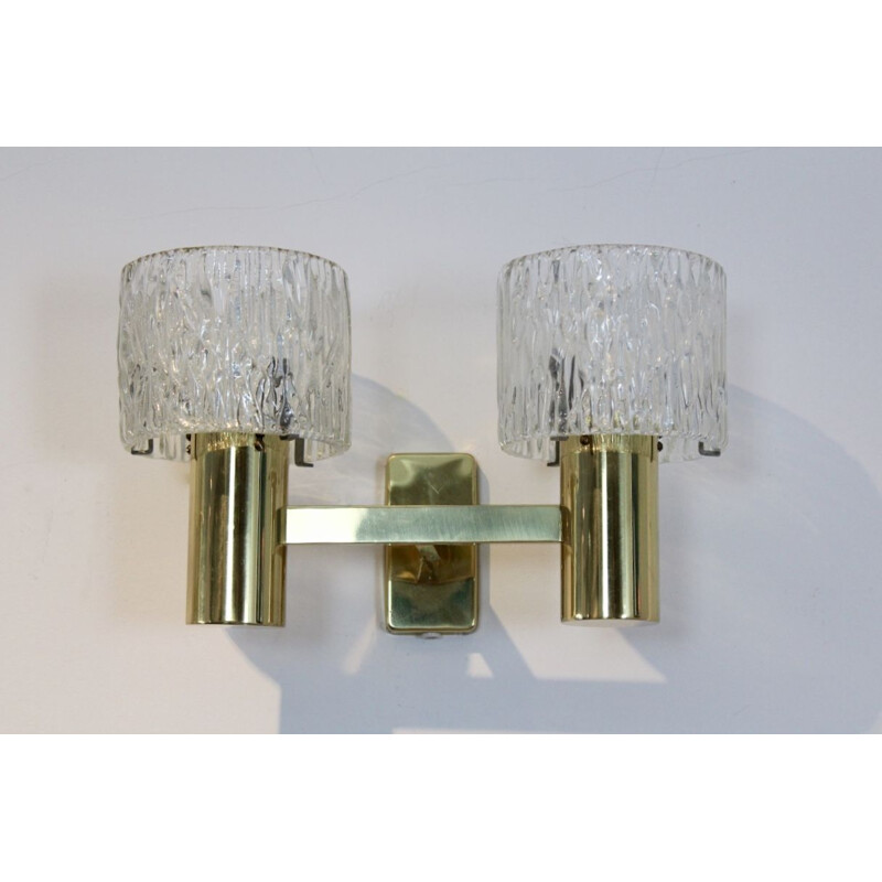 Set of 2 vintage French wall lamps in brass