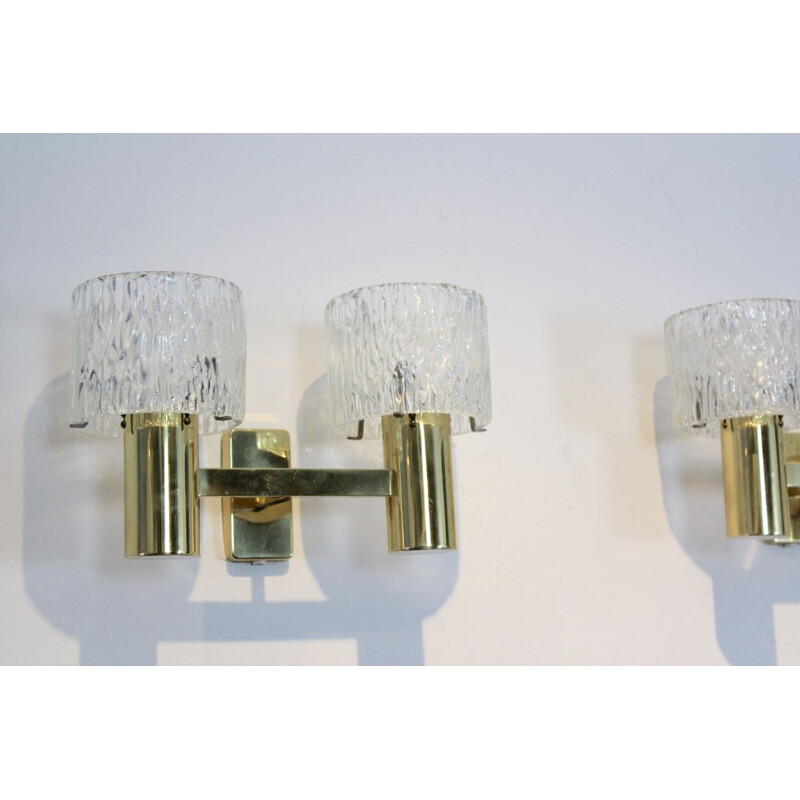 Set of 2 vintage French wall lamps in brass