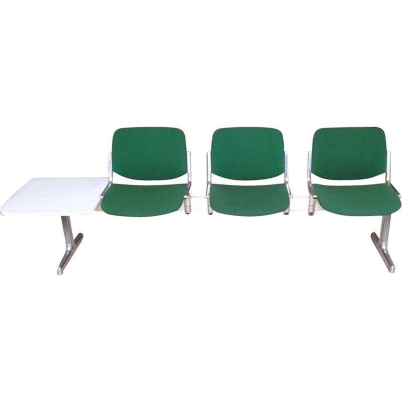 3 seater bench in aluminum, steel and green fabric - 1970s
