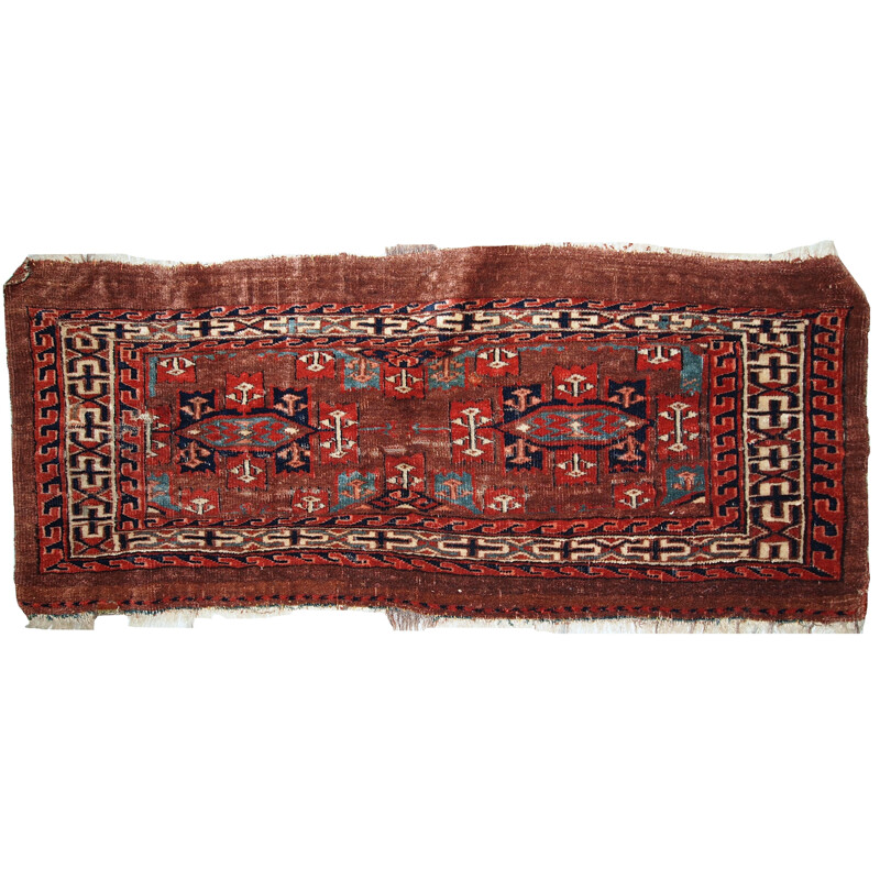 Handmade antique collectible red rug by Turkmen Yomud - 1930s 