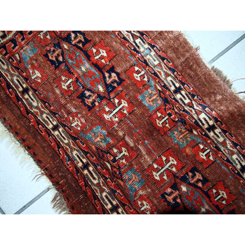 Handmade antique collectible red rug by Turkmen Yomud - 1930s 