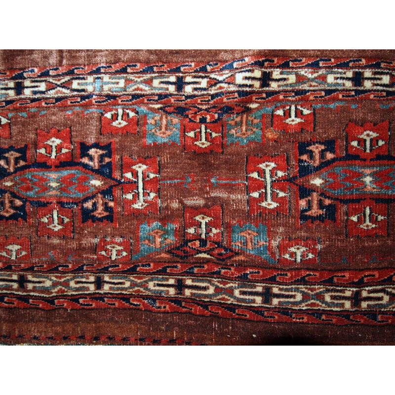 Handmade antique collectible red rug by Turkmen Yomud - 1930s 