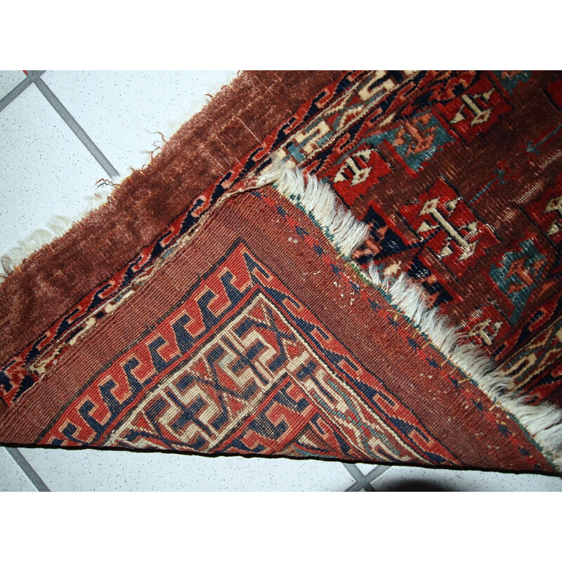 Handmade antique collectible red rug by Turkmen Yomud - 1930s 