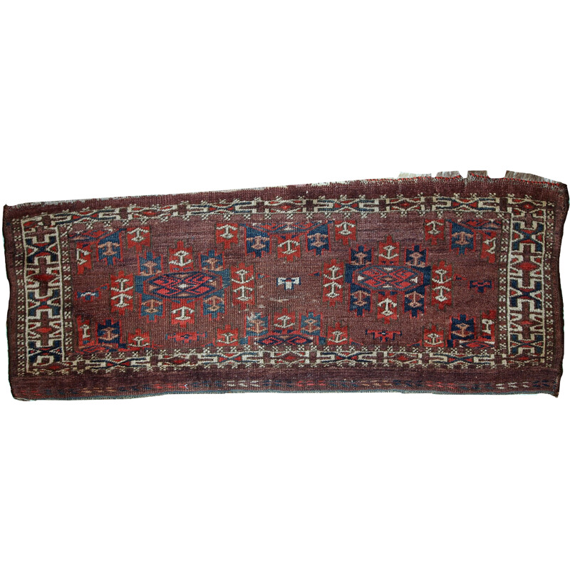 Handmade antique collectible dark burgundy rug by Turkmen Yomud - 1930s