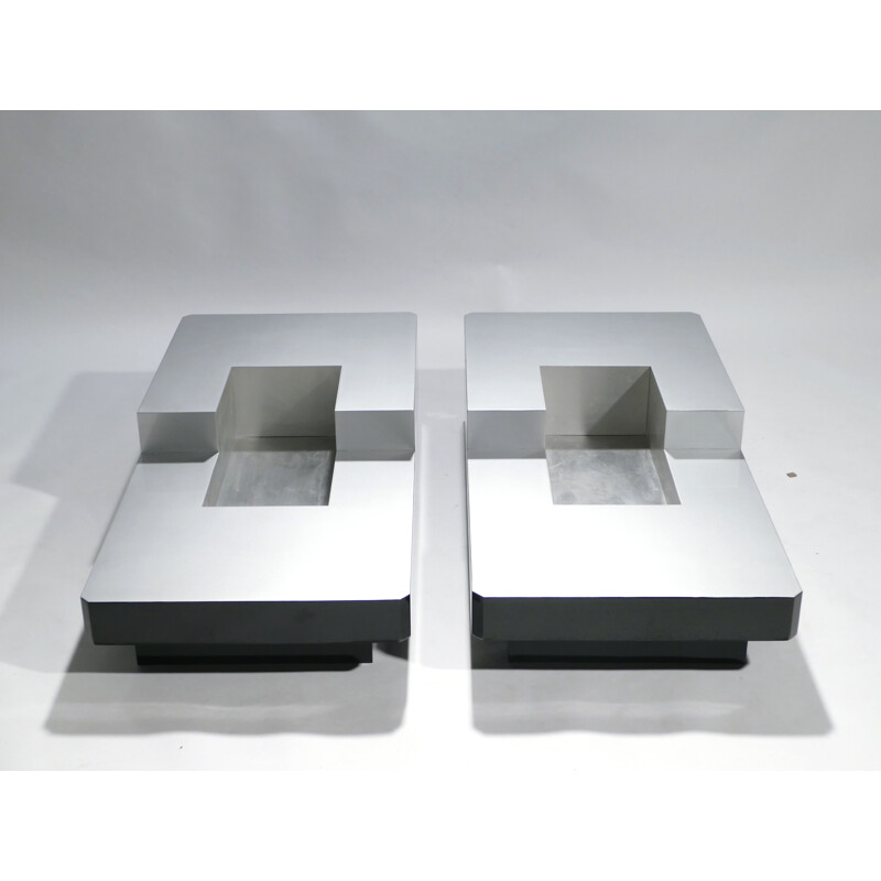 Set of 2 coffee tables in stainless steel 1970s