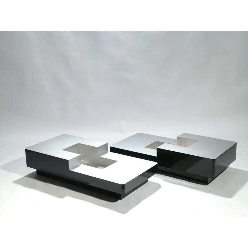 Set of 2 coffee tables in stainless steel 1970s