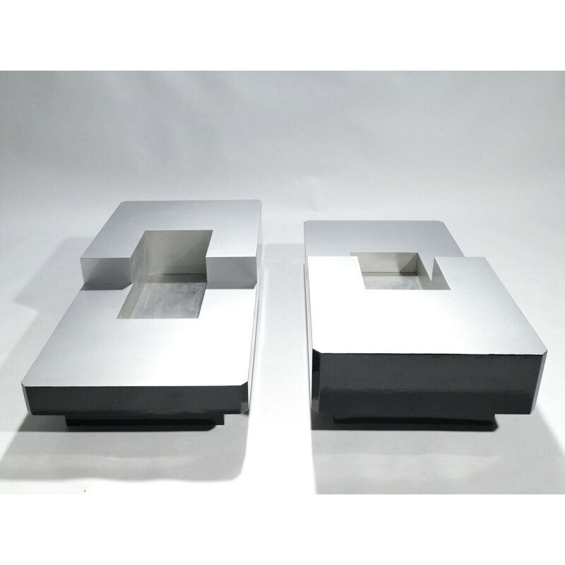 Set of 2 coffee tables in stainless steel 1970s